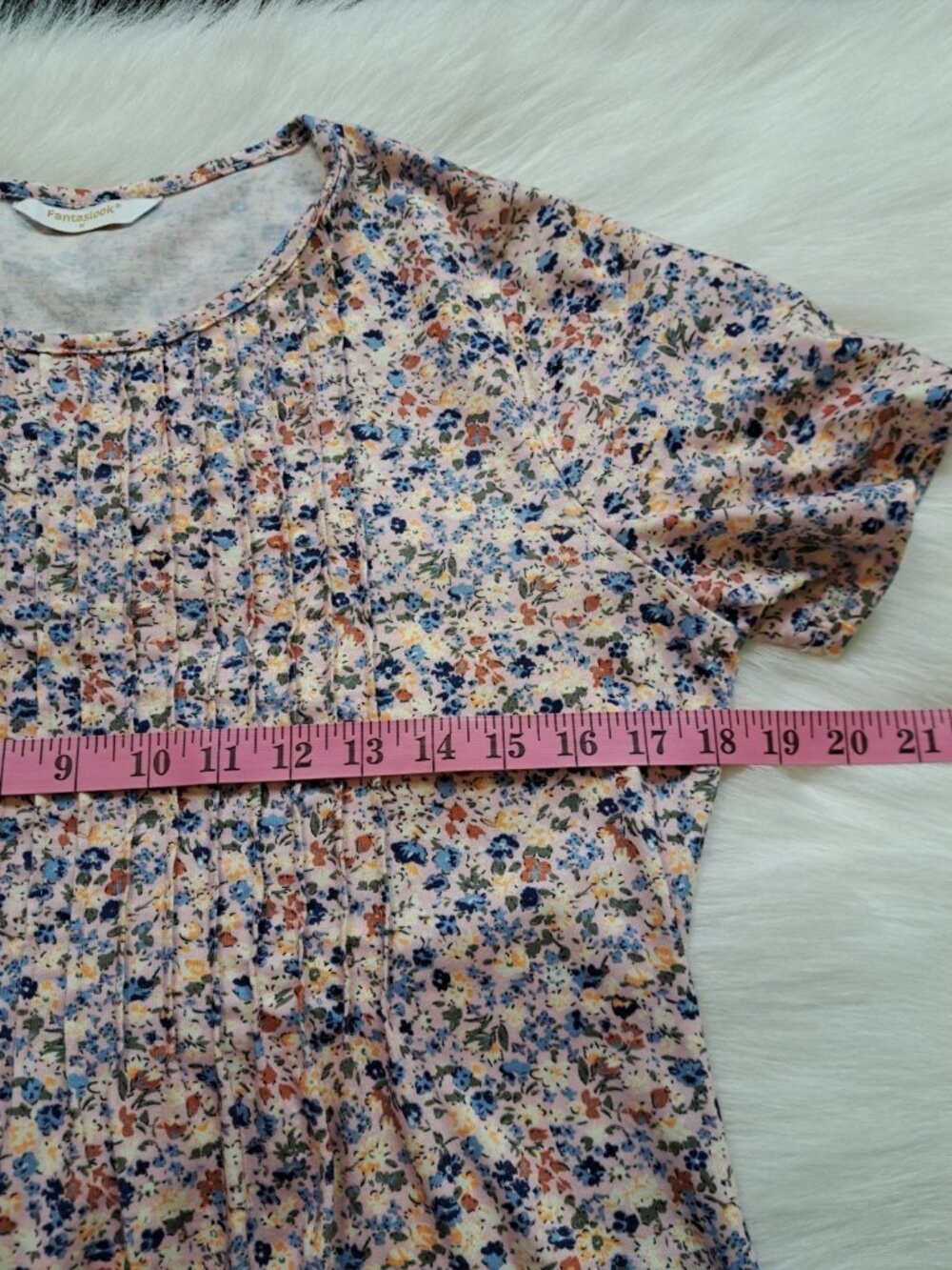 Fantaslook Floral Print Pleated Tunic Top Size Medium - Picture 8 of 9